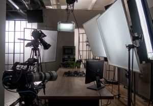 a well equipped room with camera and monitor